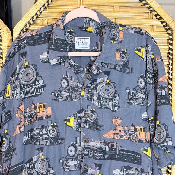 Men’s David Carey Train Print Button Down Shirt XL Steam Engine Locomotive Retro - Picture 7 of 7